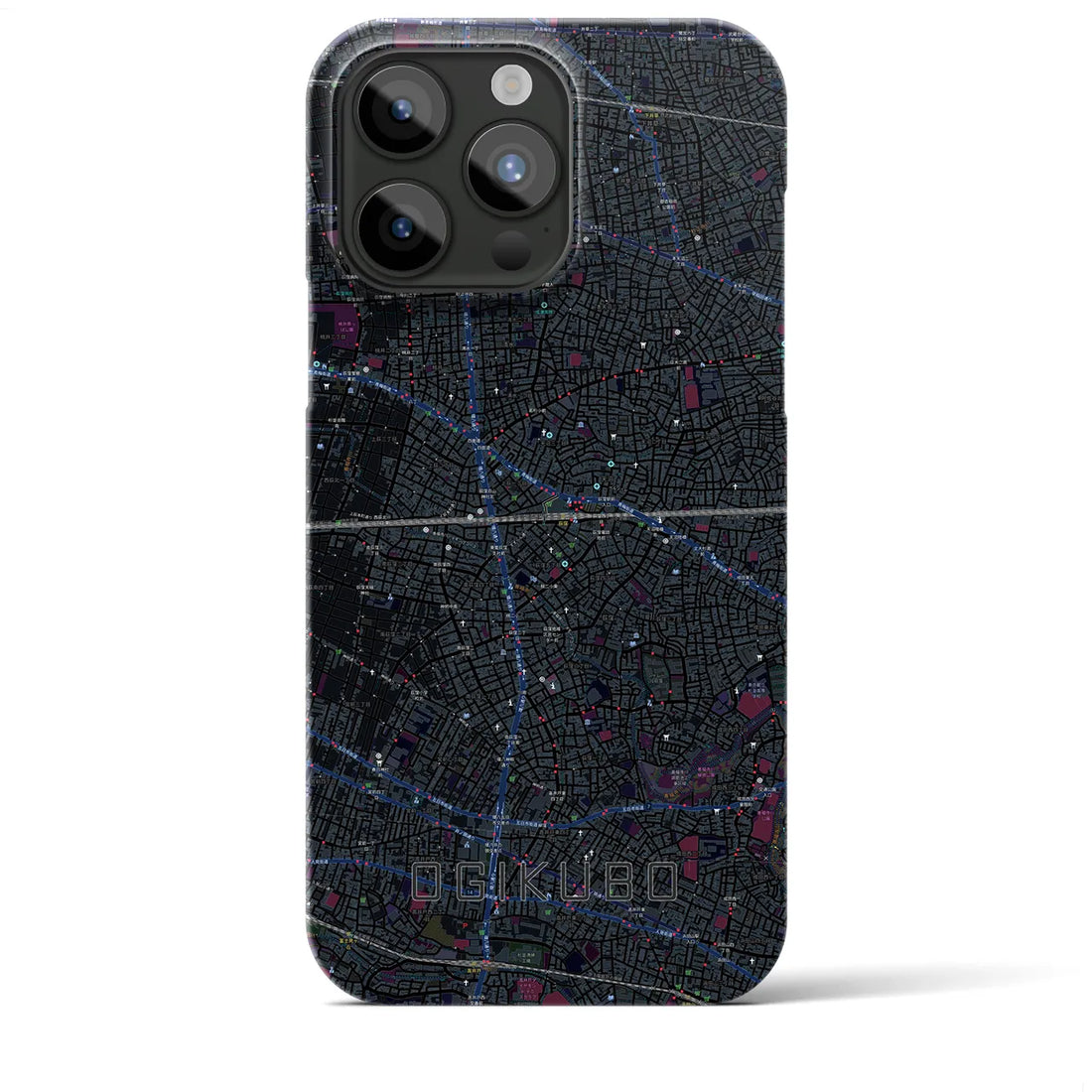 【荻窪2】地図柄iPhoneケース（バックカバータイプ・ブラック）iPhone 15 Pro Max 用