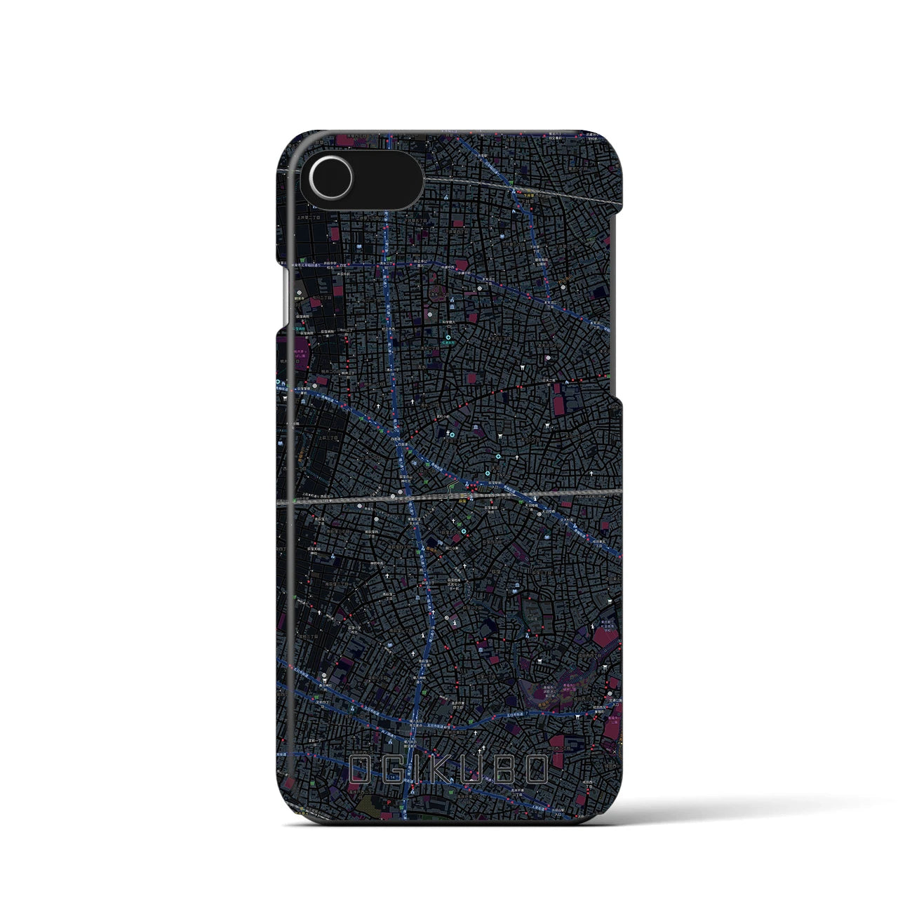 【荻窪2】地図柄iPhoneケース（バックカバータイプ・ブラック）iPhone SE（第3 / 第2世代） / 8 / 7 / 6s / 6 用