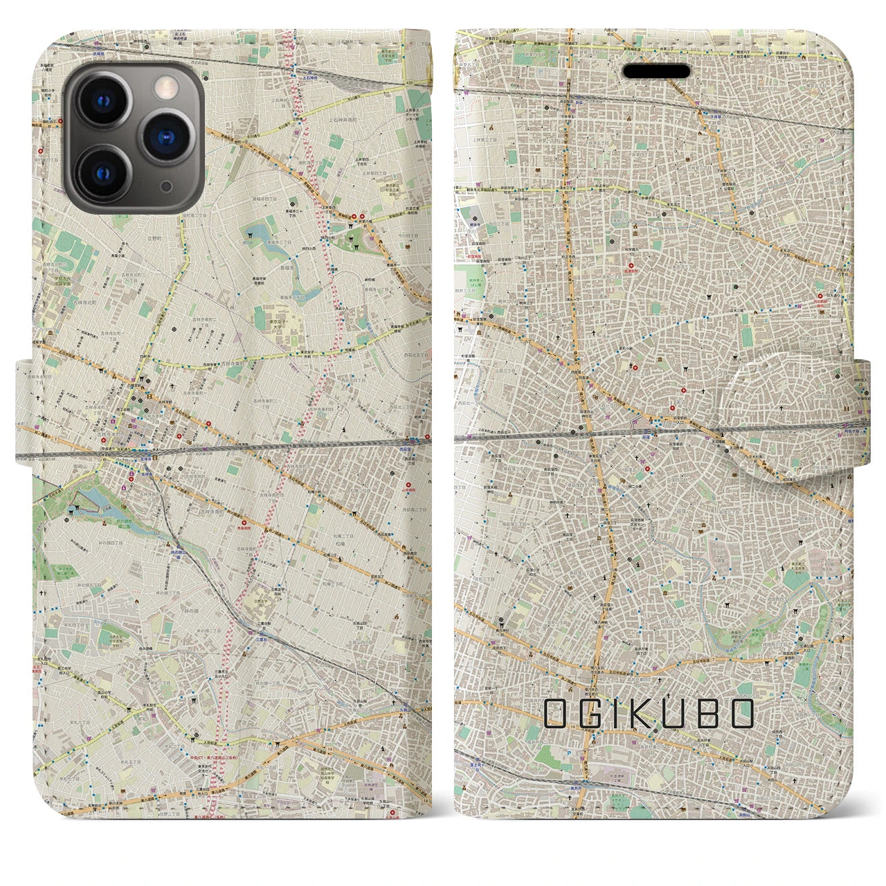 【荻窪2】地図柄iPhoneケース（手帳両面タイプ・ナチュラル）iPhone 11 Pro Max 用