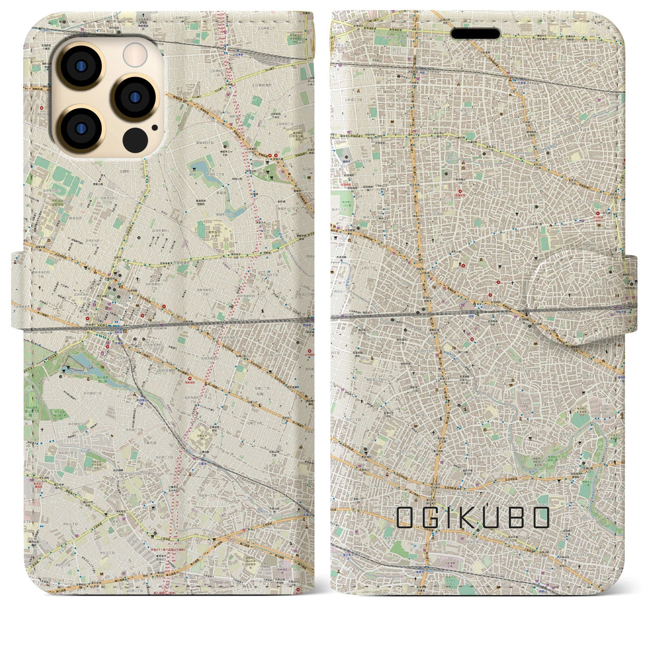 【荻窪2】地図柄iPhoneケース（手帳両面タイプ・ナチュラル）iPhone 12 Pro Max 用