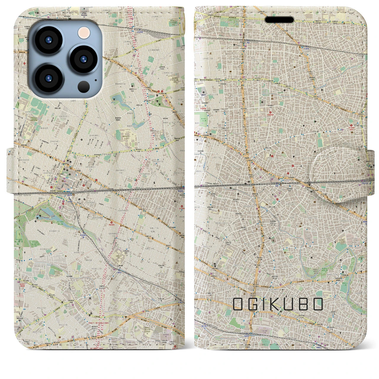 【荻窪2】地図柄iPhoneケース（手帳両面タイプ・ナチュラル）iPhone 13 Pro Max 用