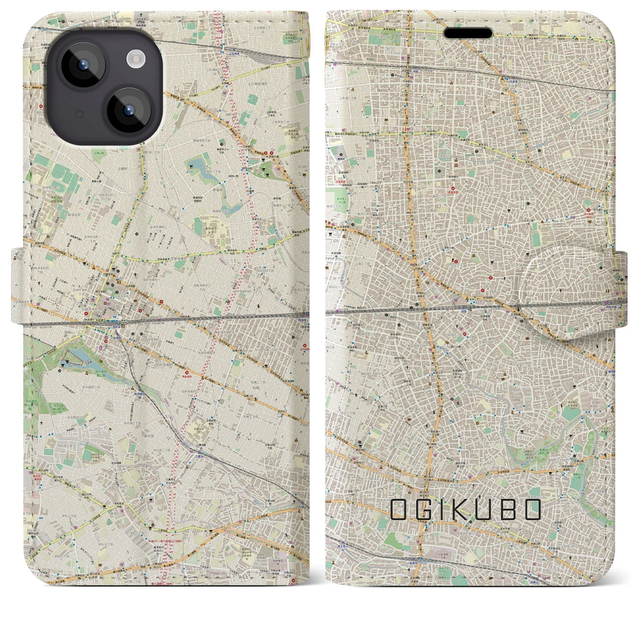 【荻窪2】地図柄iPhoneケース（手帳両面タイプ・ナチュラル）iPhone 14 Plus 用