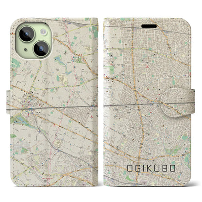 【荻窪2（東京都）】地図柄iPhoneケース（手帳タイプ）ナチュラル・iPhone 15 用