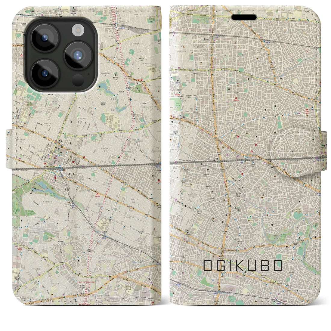 【荻窪2】地図柄iPhoneケース（手帳両面タイプ・ナチュラル）iPhone 15 Pro Max 用
