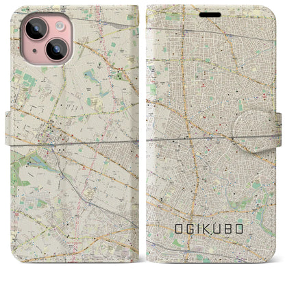 【荻窪2（東京都）】地図柄iPhoneケース（手帳タイプ）ナチュラル・iPhone 15 Plus 用