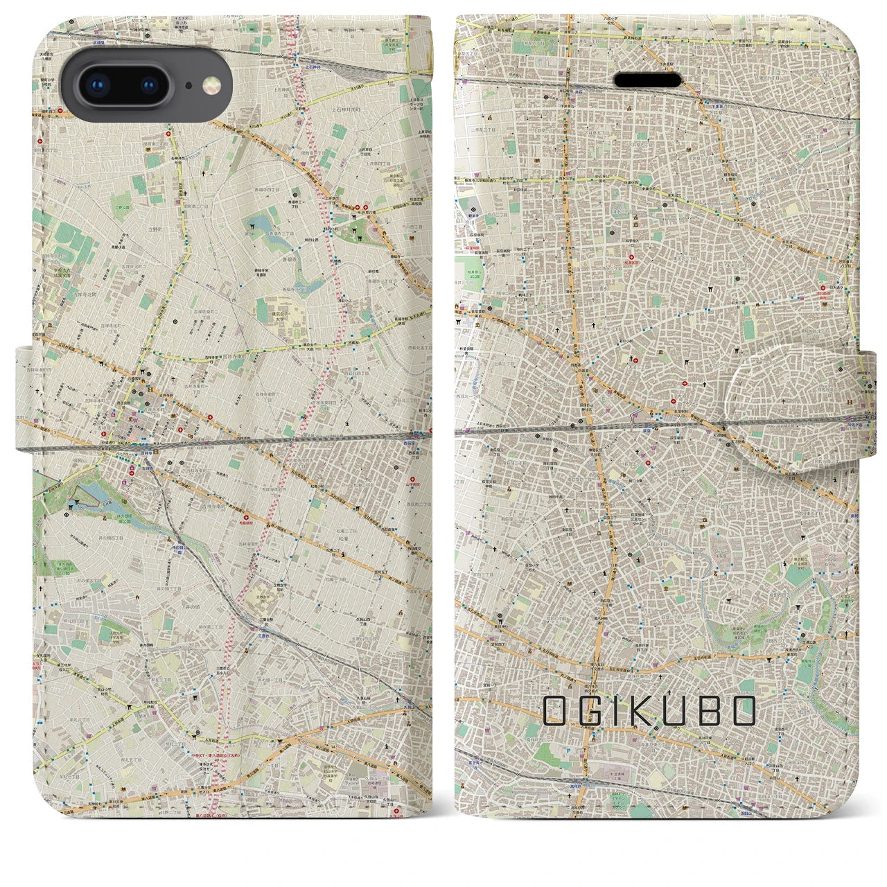 【荻窪2】地図柄iPhoneケース（手帳両面タイプ・ナチュラル）iPhone 8Plus /7Plus / 6sPlus / 6Plus 用