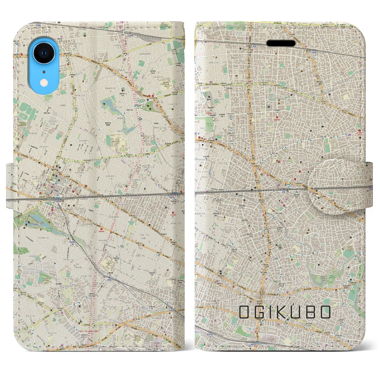 【荻窪2】地図柄iPhoneケース（手帳両面タイプ・ナチュラル）iPhone XR 用