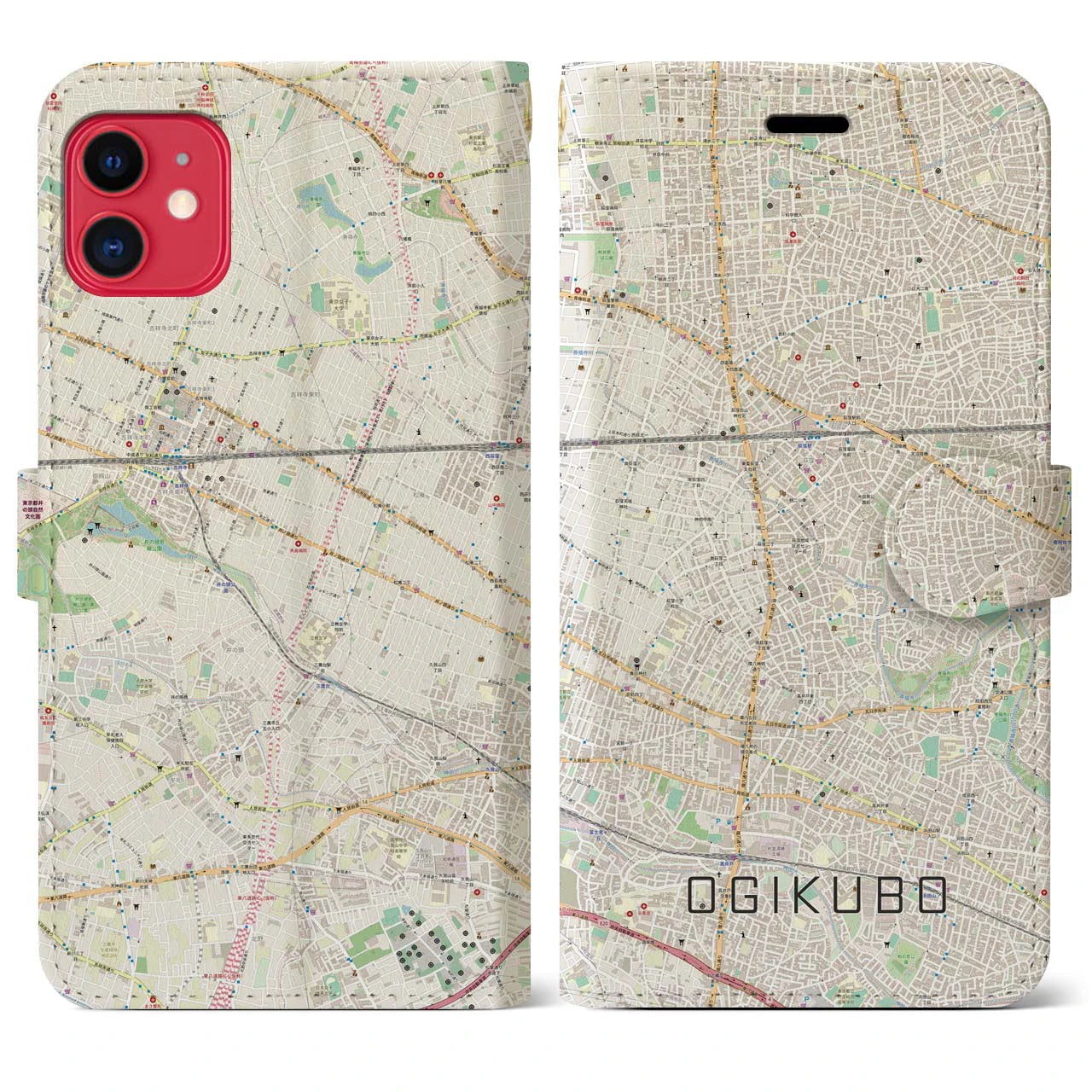 【荻窪】地図柄iPhoneケース（手帳両面タイプ・ナチュラル）iPhone 11 用