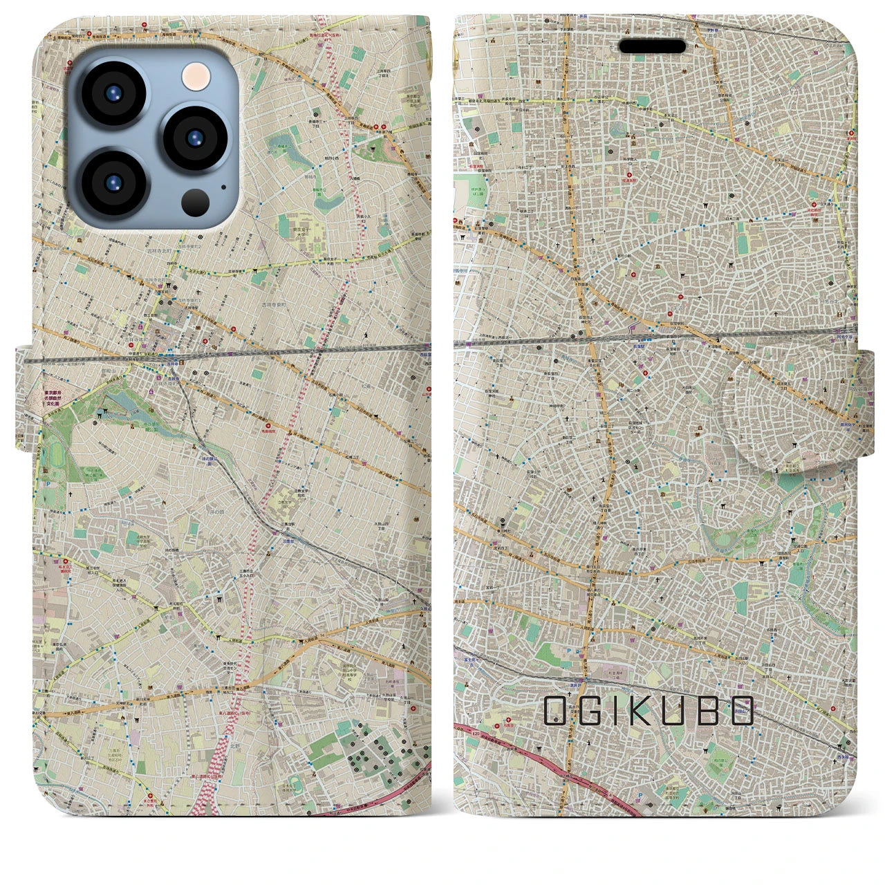 【荻窪】地図柄iPhoneケース（手帳両面タイプ・ナチュラル）iPhone 13 Pro Max 用