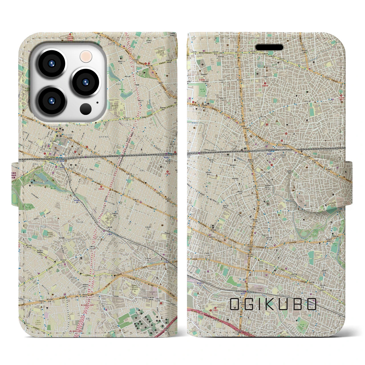 【荻窪】地図柄iPhoneケース（手帳両面タイプ・ナチュラル）iPhone 13 Pro 用
