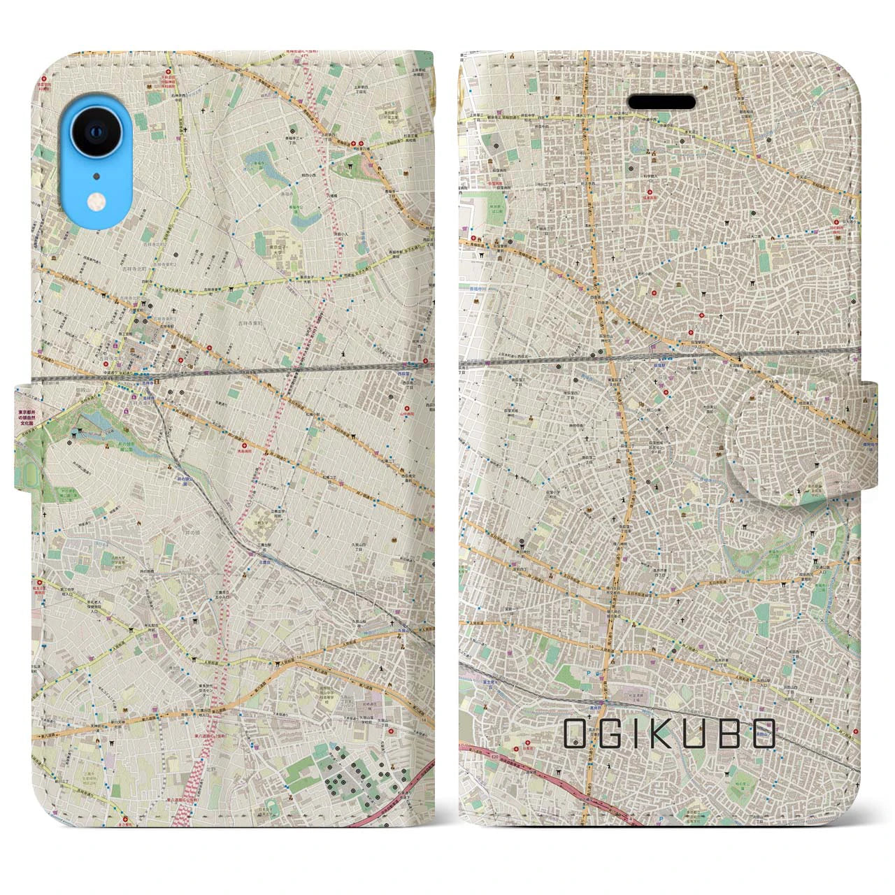 【荻窪】地図柄iPhoneケース（手帳両面タイプ・ナチュラル）iPhone XR 用