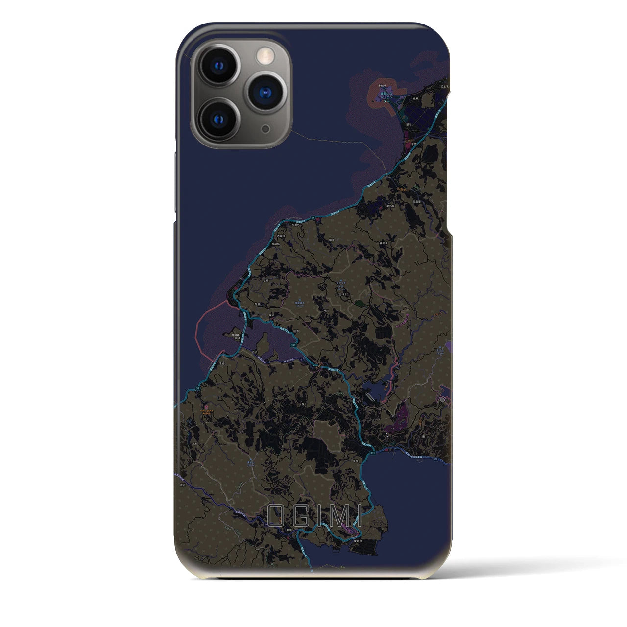 【大宜味】地図柄iPhoneケース（バックカバータイプ・ブラック）iPhone 11 Pro Max 用