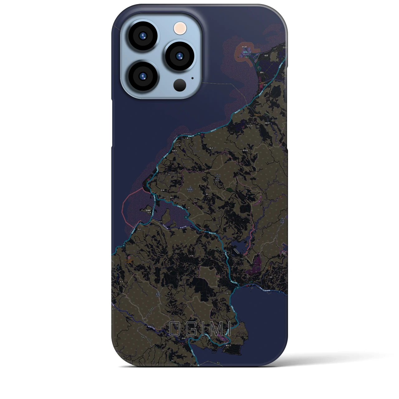 【大宜味】地図柄iPhoneケース（バックカバータイプ・ブラック）iPhone 13 Pro Max 用