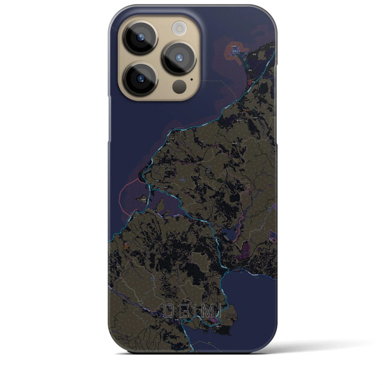 【大宜味】地図柄iPhoneケース（バックカバータイプ・ブラック）iPhone 14 Pro Max 用