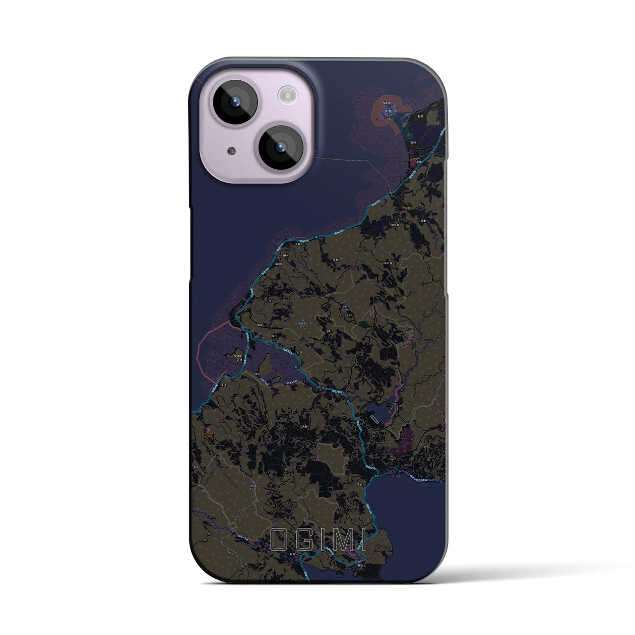 【大宜味】地図柄iPhoneケース（バックカバータイプ・ブラック）iPhone 14 用
