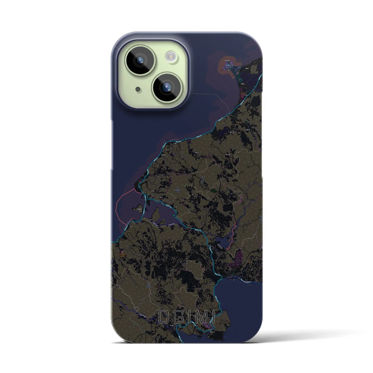 【大宜味】地図柄iPhoneケース（バックカバータイプ・ブラック）iPhone 15 用