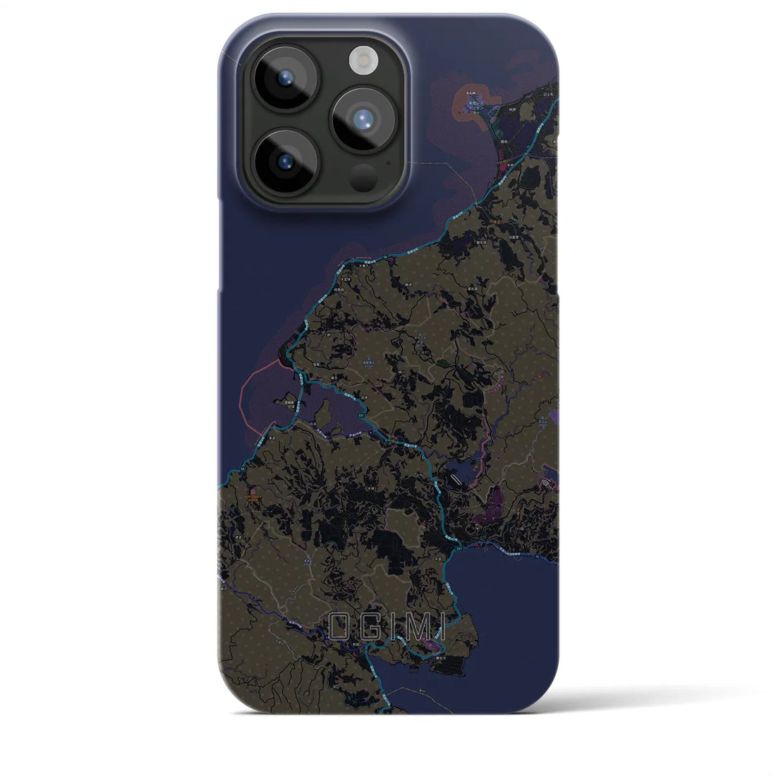 【大宜味】地図柄iPhoneケース（バックカバータイプ・ブラック）iPhone 15 Pro Max 用