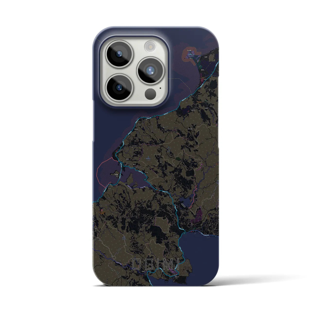【大宜味】地図柄iPhoneケース（バックカバータイプ・ブラック）iPhone 15 Pro 用