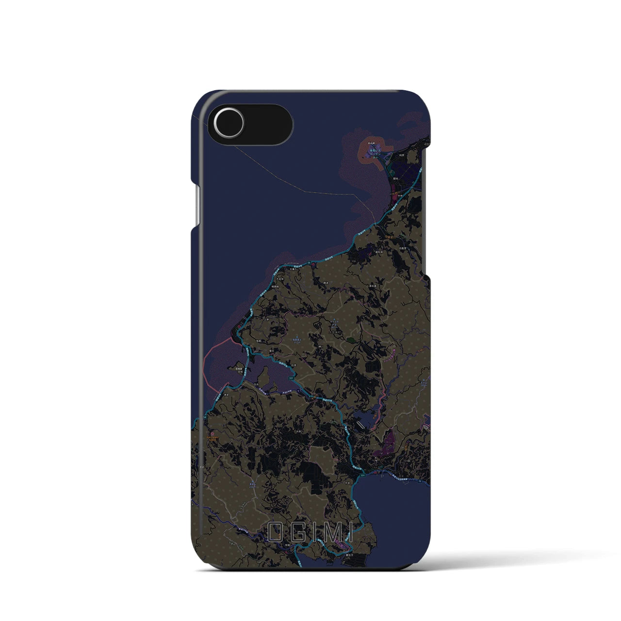 【大宜味】地図柄iPhoneケース（バックカバータイプ・ブラック）iPhone SE（第3 / 第2世代） / 8 / 7 / 6s / 6 用