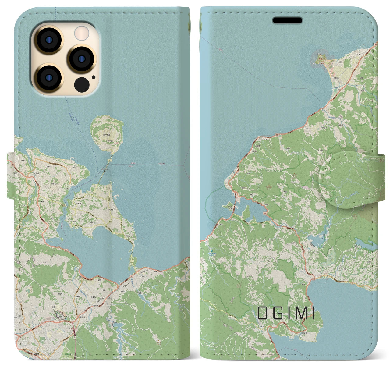 【大宜味】地図柄iPhoneケース（手帳両面タイプ・ナチュラル）iPhone 12 Pro Max 用