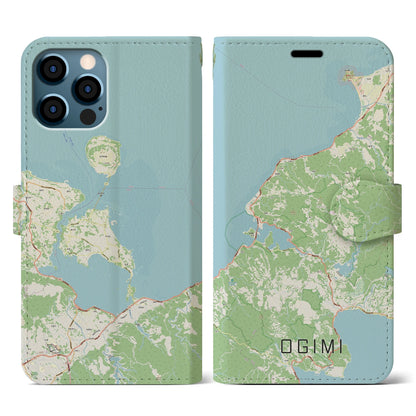 【大宜味（沖縄県）】地図柄iPhoneケース（手帳タイプ）ナチュラル・iPhone 12 / 12 Pro 用