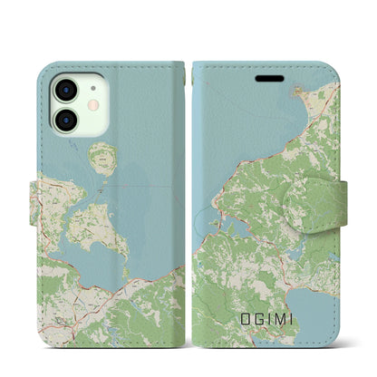【大宜味（沖縄県）】地図柄iPhoneケース（手帳タイプ）ナチュラル・iPhone 12 mini 用