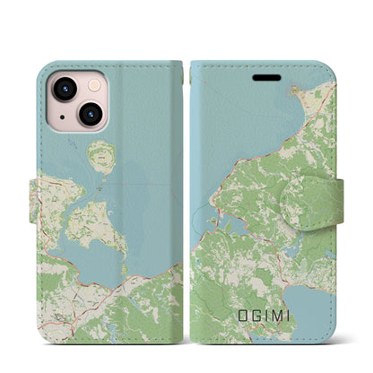 【大宜味（沖縄県）】地図柄iPhoneケース（手帳タイプ）ナチュラル・iPhone 13 mini 用