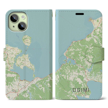 【大宜味（沖縄県）】地図柄iPhoneケース（手帳タイプ）ナチュラル・iPhone 15 用