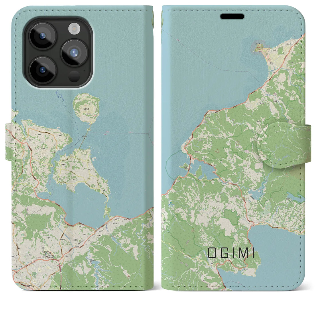 【大宜味】地図柄iPhoneケース（手帳両面タイプ・ナチュラル）iPhone 15 Pro Max 用
