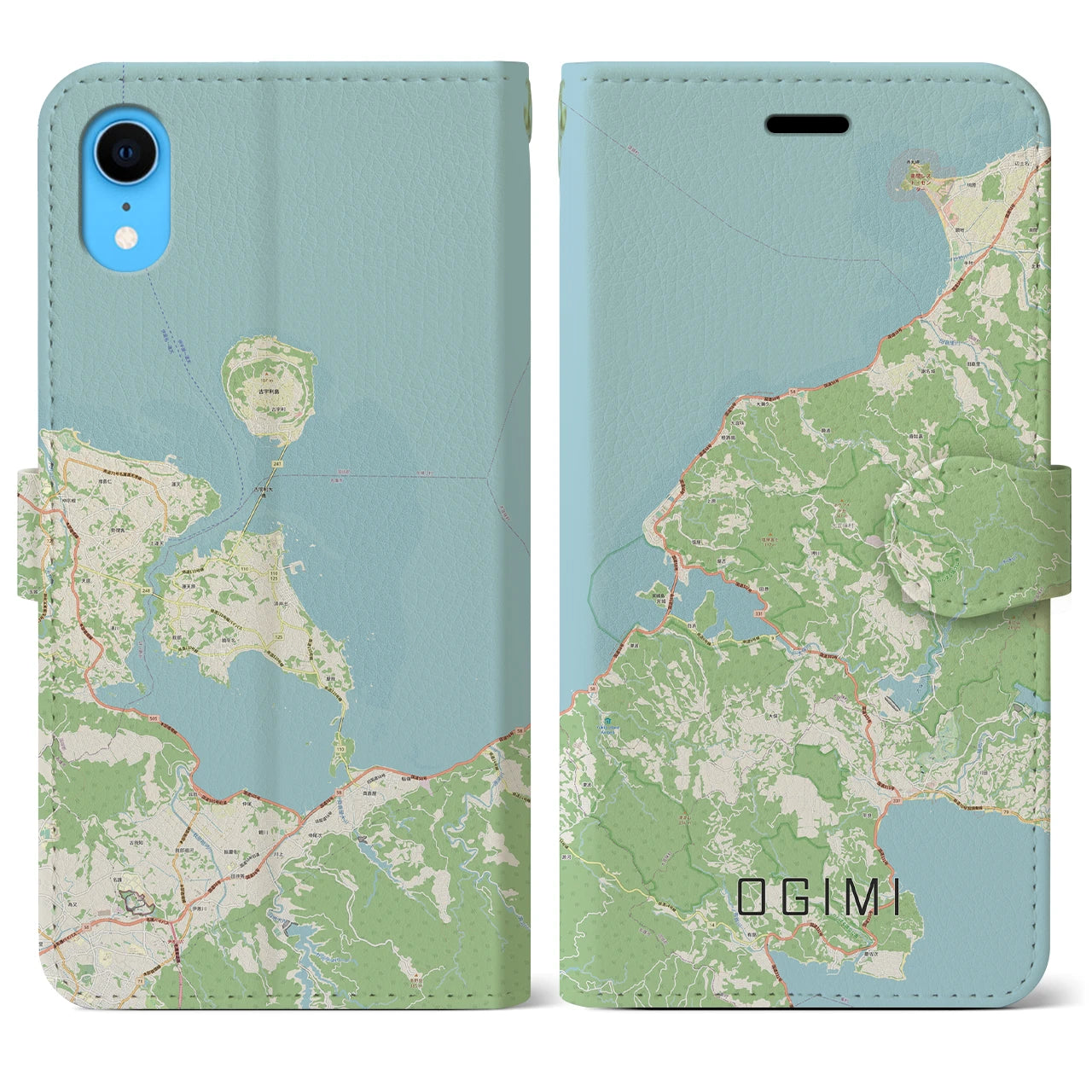 【大宜味】地図柄iPhoneケース（手帳両面タイプ・ナチュラル）iPhone XR 用