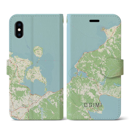 【大宜味（沖縄県）】地図柄iPhoneケース（手帳タイプ）ナチュラル・iPhone XS / X 用