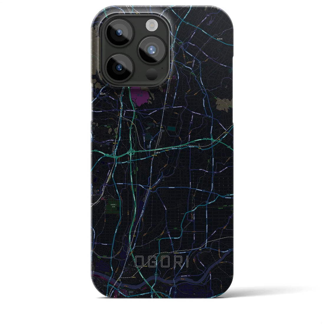 【小郡】地図柄iPhoneケース（バックカバータイプ・ブラック）iPhone 15 Pro Max 用