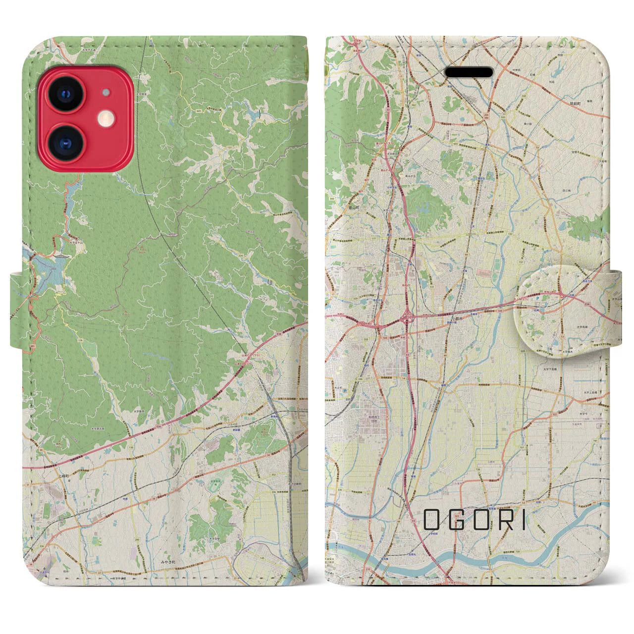 【小郡】地図柄iPhoneケース（手帳両面タイプ・ナチュラル）iPhone 11 用
