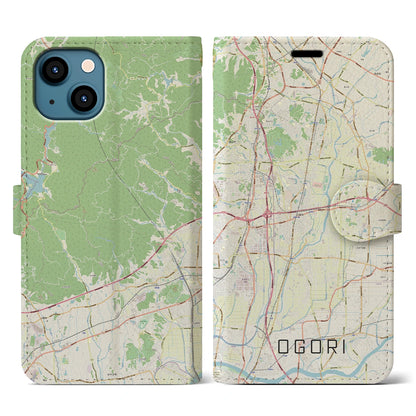 【小郡（福岡県）】地図柄iPhoneケース（手帳タイプ）ナチュラル・iPhone 13 用