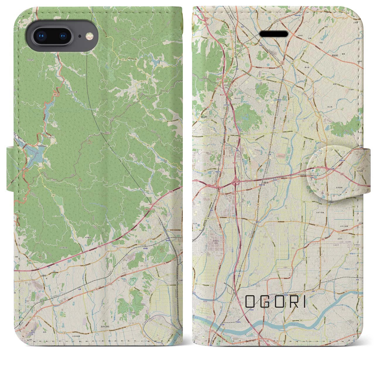 【小郡】地図柄iPhoneケース（手帳両面タイプ・ナチュラル）iPhone 8Plus /7Plus / 6sPlus / 6Plus 用