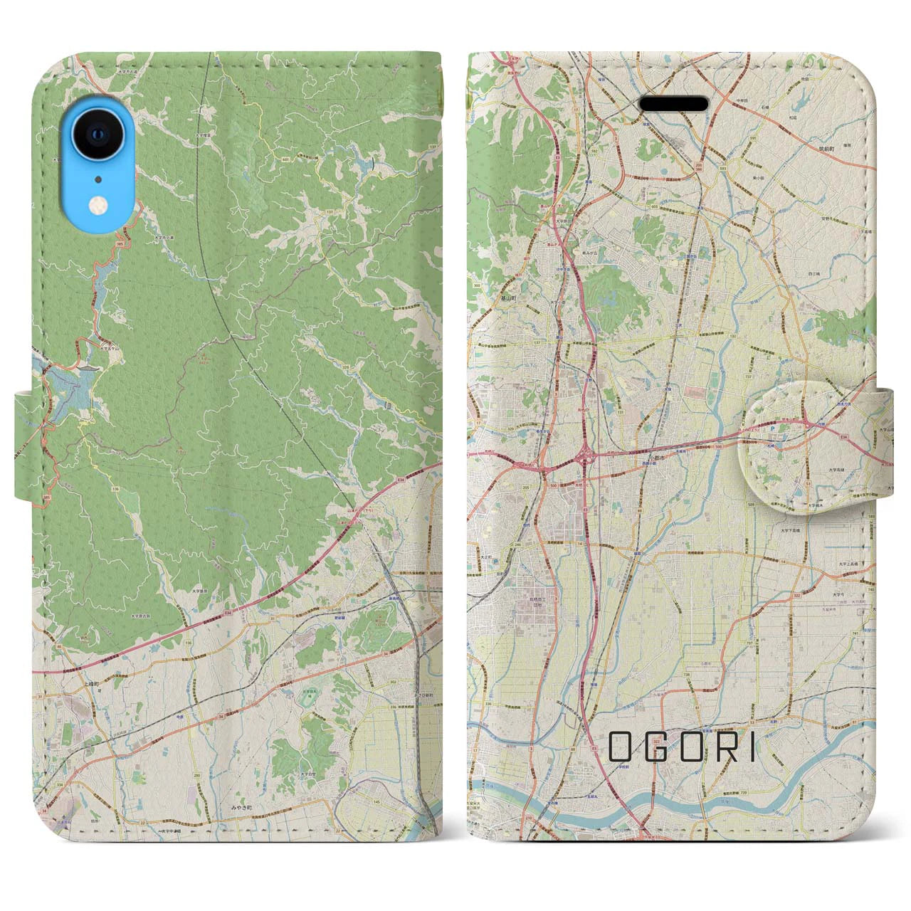 【小郡】地図柄iPhoneケース（手帳両面タイプ・ナチュラル）iPhone XR 用