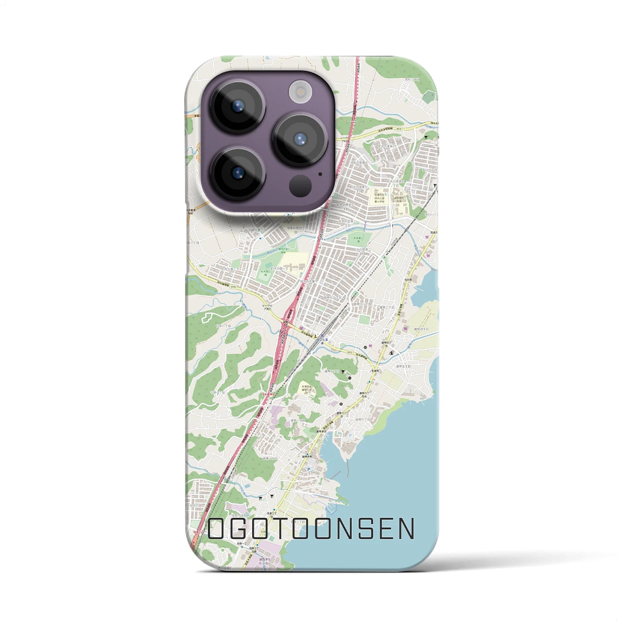 【おごと温泉】地図柄iPhoneケース（バックカバータイプ・ナチュラル）iPhone 14 Pro 用