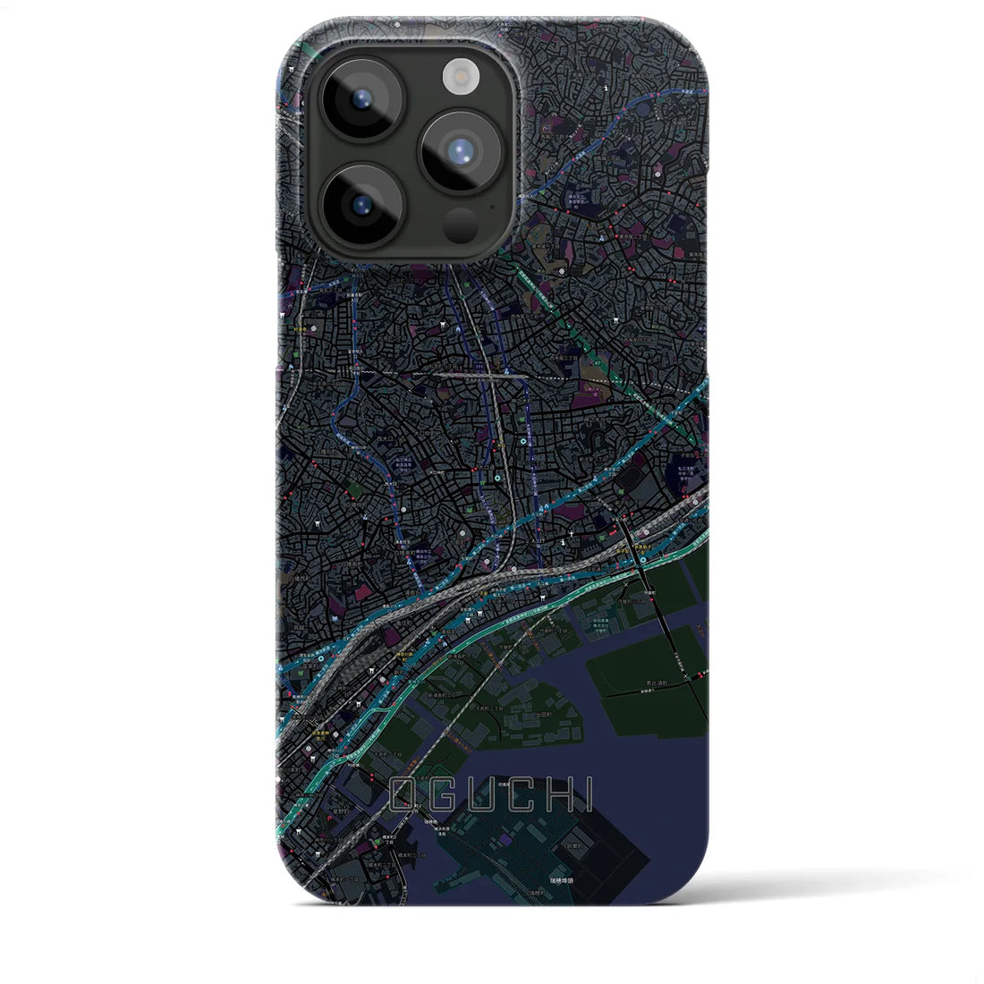 【大口】地図柄iPhoneケース（バックカバータイプ・ブラック）iPhone 15 Pro Max 用