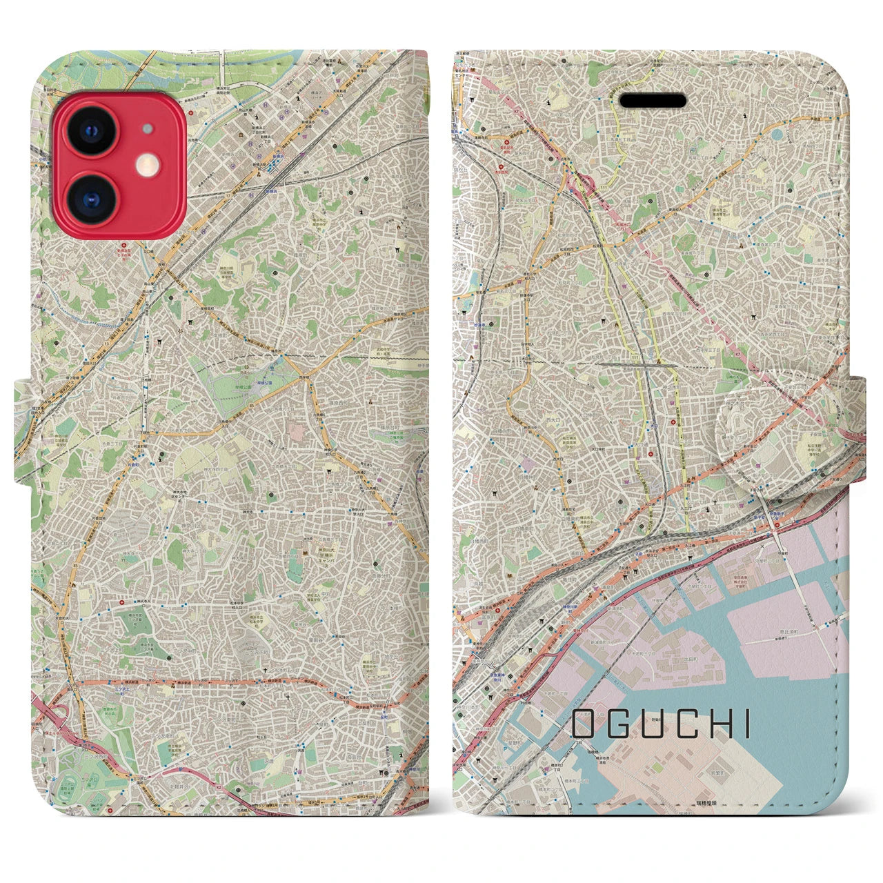 【大口】地図柄iPhoneケース（手帳両面タイプ・ナチュラル）iPhone 11 用