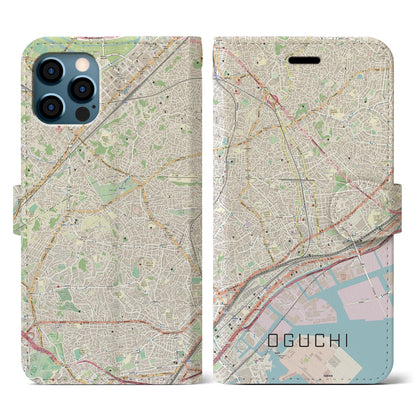 【大口（神奈川県）】地図柄iPhoneケース（手帳タイプ）ナチュラル・iPhone 12 / 12 Pro 用