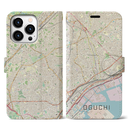 【大口（神奈川県）】地図柄iPhoneケース（手帳タイプ）ナチュラル・iPhone 13 Pro 用