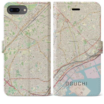 【大口（神奈川県）】地図柄iPhoneケース（手帳タイプ）ナチュラル・iPhone 8Plus /7Plus / 6sPlus / 6Plus 用