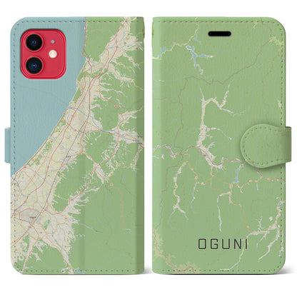 【小国（山形県）】地図柄iPhoneケース（手帳タイプ）ナチュラル・iPhone 11 用