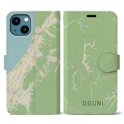 【小国（山形県）】地図柄iPhoneケース（手帳タイプ）ナチュラル・iPhone 13 用