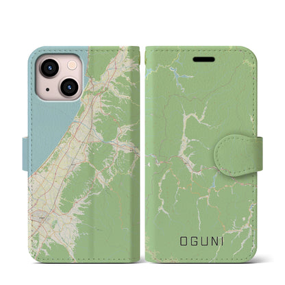 【小国（山形県）】地図柄iPhoneケース（手帳タイプ）ナチュラル・iPhone 13 mini 用