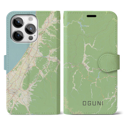 【小国（山形県）】地図柄iPhoneケース（手帳タイプ）ナチュラル・iPhone 14 Pro 用