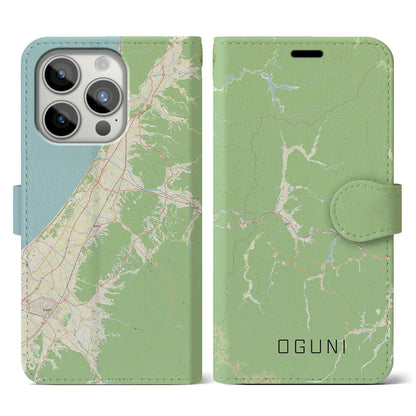 【小国（山形県）】地図柄iPhoneケース（手帳タイプ）ナチュラル・iPhone 15 Pro 用