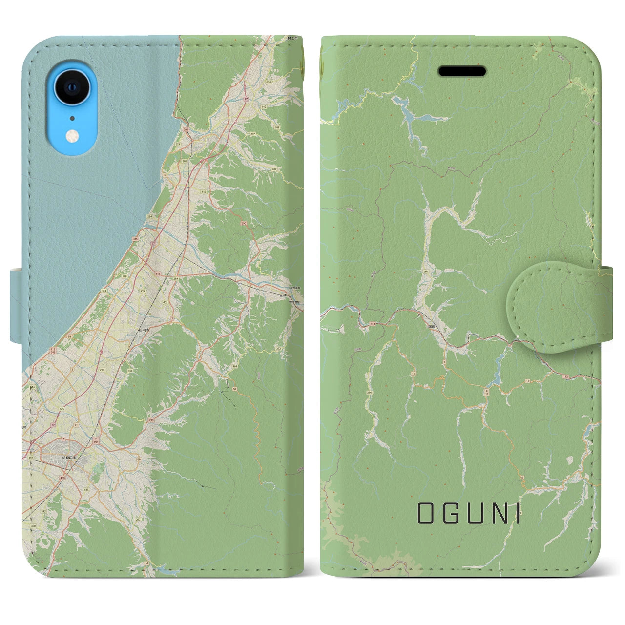 【小国】地図柄iPhoneケース（手帳両面タイプ・ナチュラル）iPhone XR 用