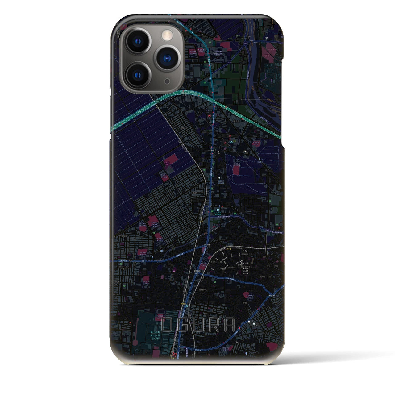 【小倉（京都府）】地図柄iPhoneケース（バックカバータイプ・ブラック）iPhone 11 Pro Max 用