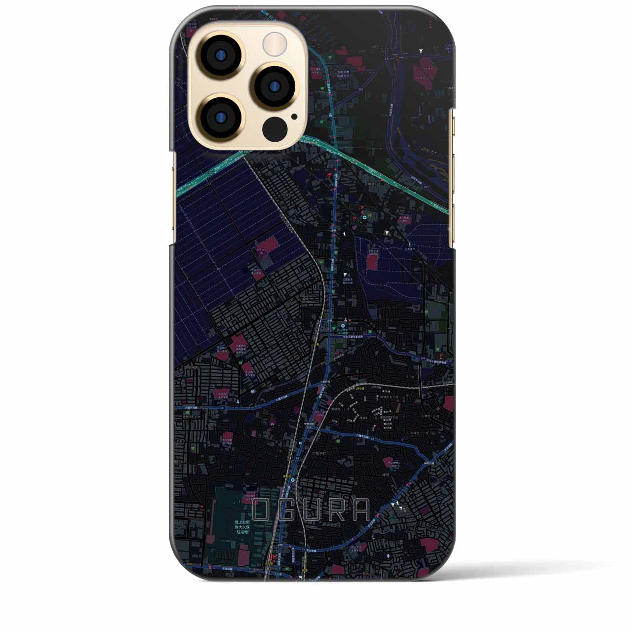 【小倉（京都府）】地図柄iPhoneケース（バックカバータイプ・ブラック）iPhone 12 Pro Max 用